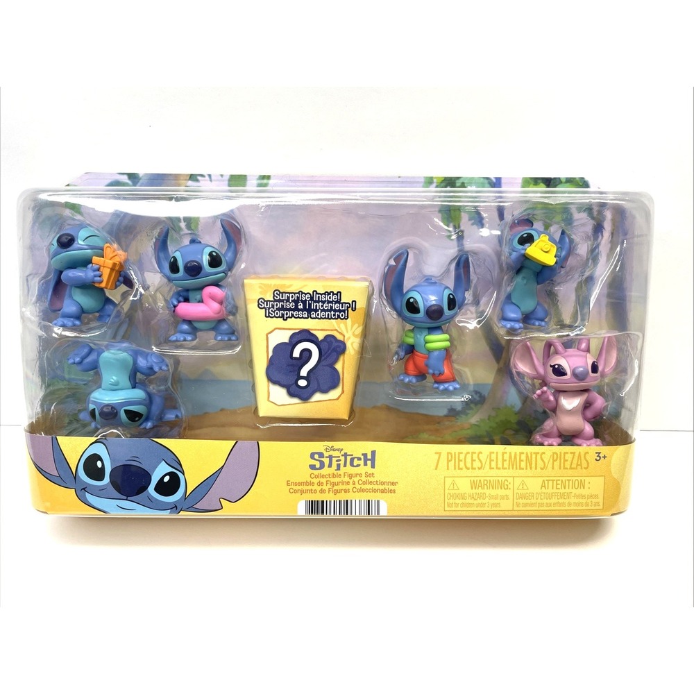 Disney Lilo Stitch STITCH & ANGEL 7-Piece Collectible Figurine Set 2" NEW 2025